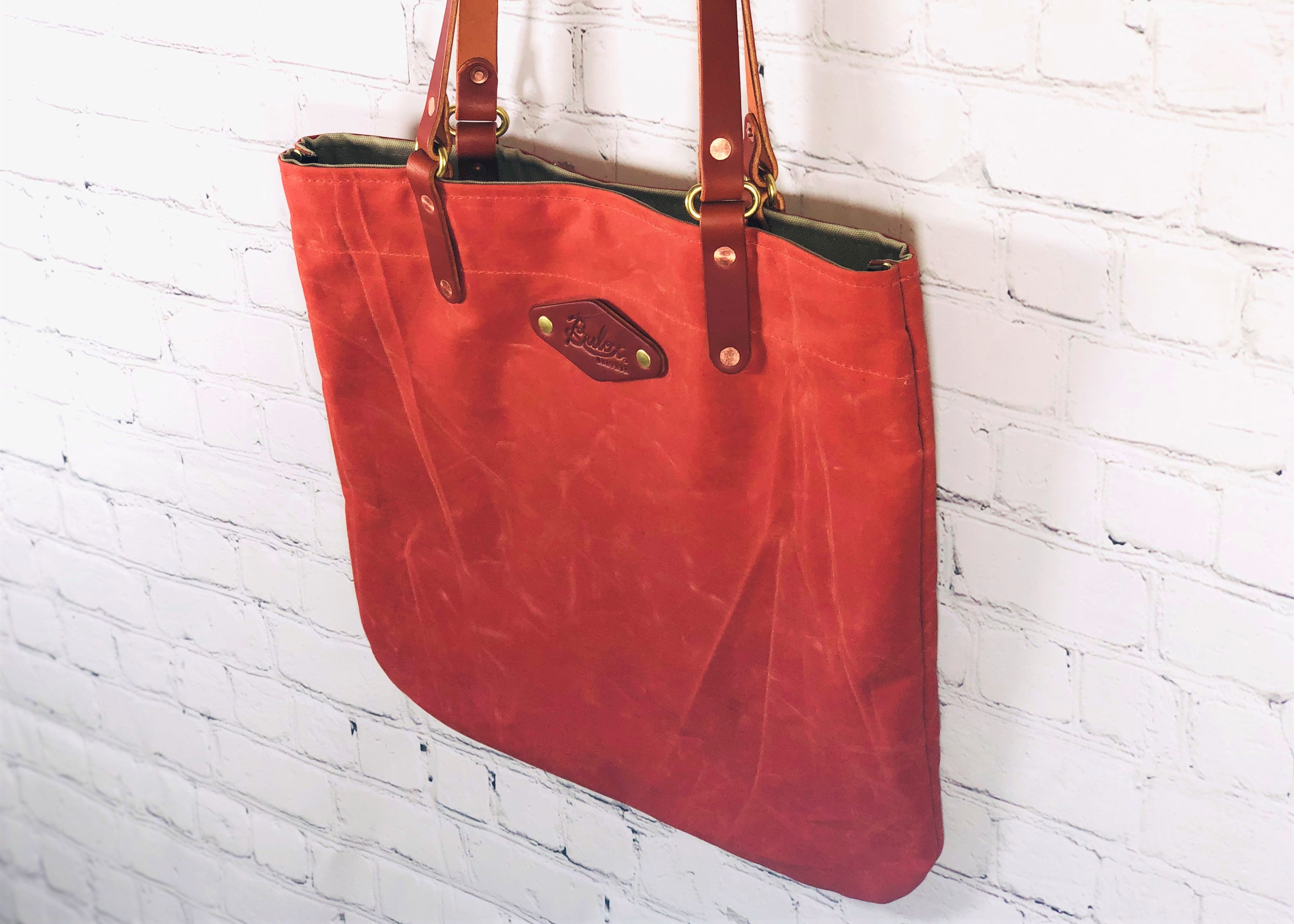 Waxed Canvas Flat Tote, Orange