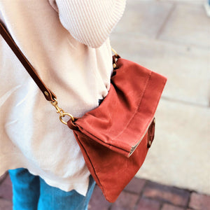 Waxed Canvas Fold Over Crossbody, Orange